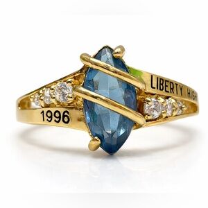 Vintage 1996 Liberty High Class Ring marquise Stone Gold Plated SEASWIRL Sz 6.5